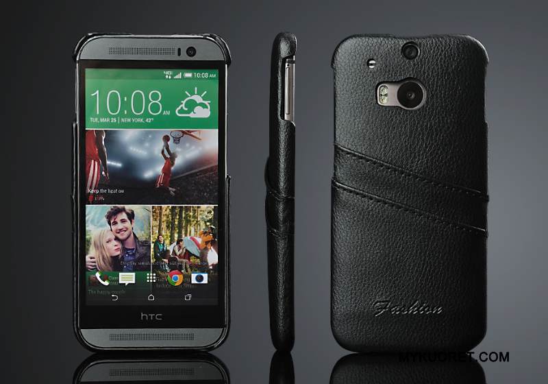 Kuori Htc One M8 Nahka Kortti Trendi, Kotelo Htc One M8 Suojaus Punainen Takakansi
