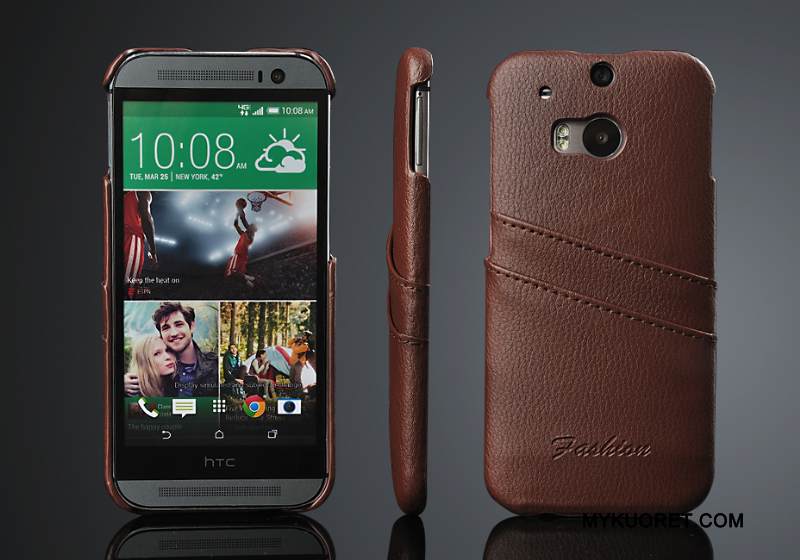 Kuori Htc One M8 Nahka Kortti Trendi, Kotelo Htc One M8 Suojaus Punainen Takakansi