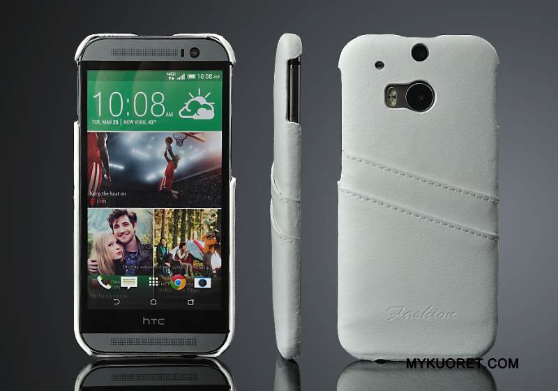 Kuori Htc One M8 Nahka Kortti Trendi, Kotelo Htc One M8 Suojaus Punainen Takakansi