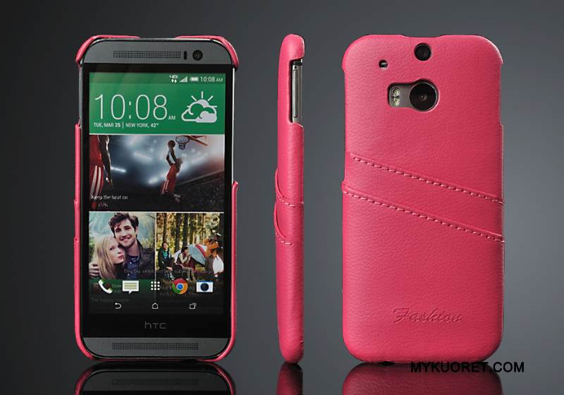 Kuori Htc One M8 Nahka Kortti Trendi, Kotelo Htc One M8 Suojaus Punainen Takakansi