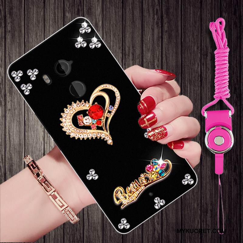 Kuori Htc U11+ Strassi Musta Puhelimen Kuoret, Kotelo Htc U11+ Pehmeä Neste Ripustettavat Koristeet Trendi
