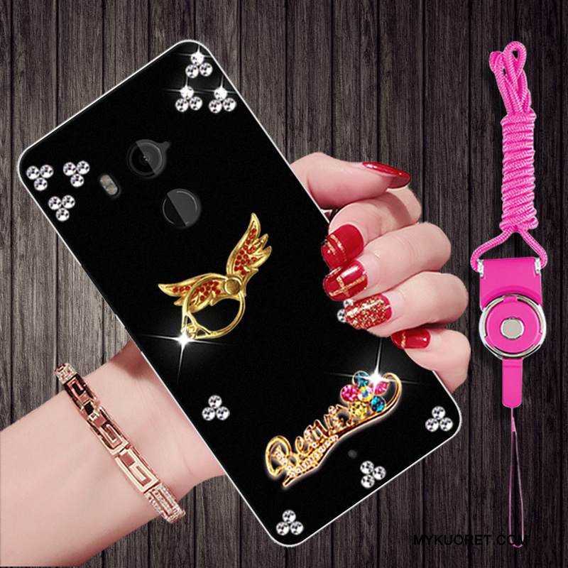 Kuori Htc U11+ Strassi Musta Puhelimen Kuoret, Kotelo Htc U11+ Pehmeä Neste Ripustettavat Koristeet Trendi
