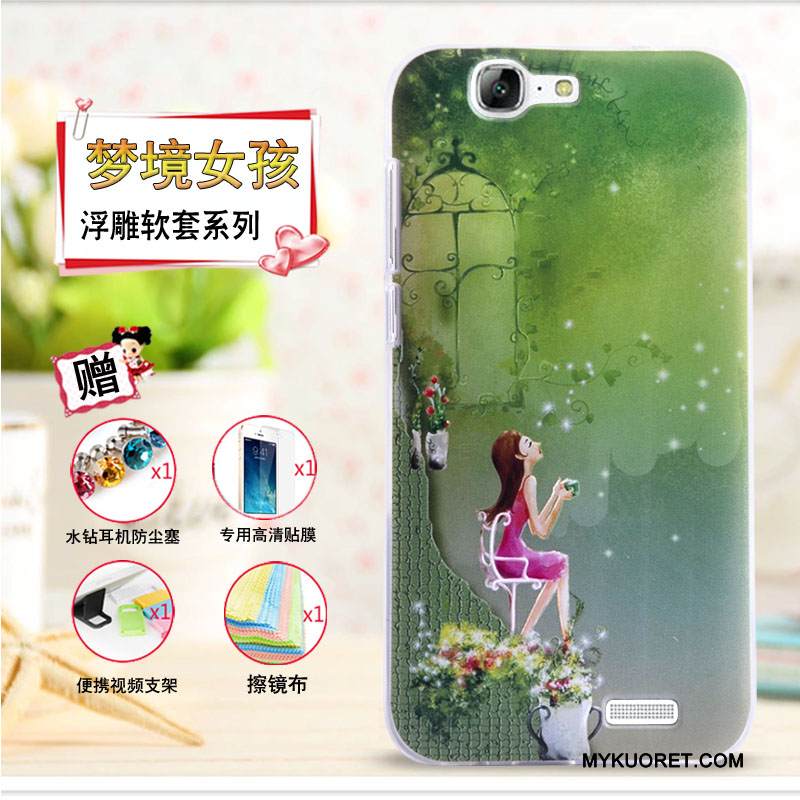 Kuori Huawei Ascend G7 Kohokuviointi Keltainen Puhelimen Kuoret, Kotelo Huawei Ascend G7 Pehmeä Neste