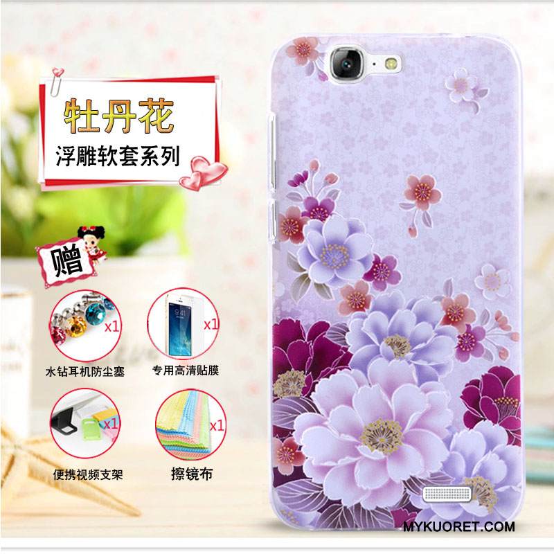 Kuori Huawei Ascend G7 Kohokuviointi Keltainen Puhelimen Kuoret, Kotelo Huawei Ascend G7 Pehmeä Neste