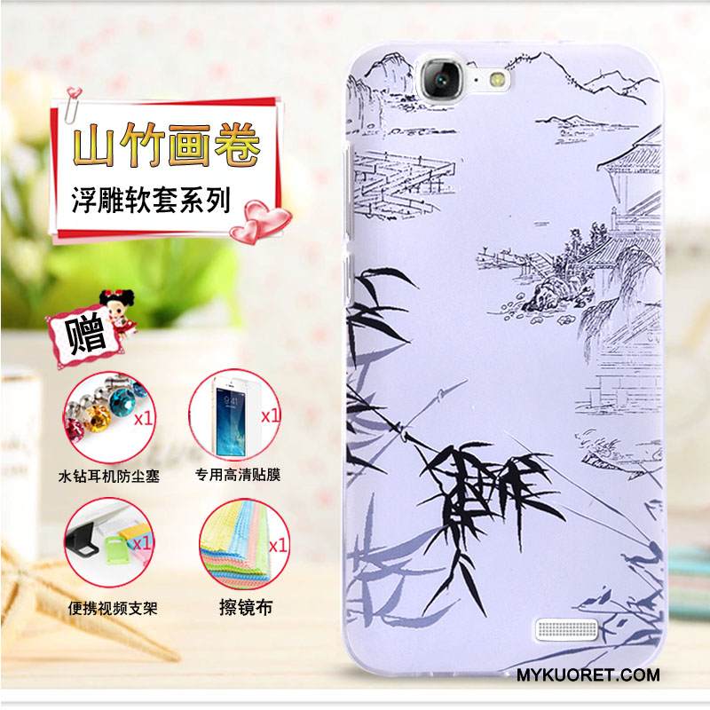 Kuori Huawei Ascend G7 Kohokuviointi Keltainen Puhelimen Kuoret, Kotelo Huawei Ascend G7 Pehmeä Neste