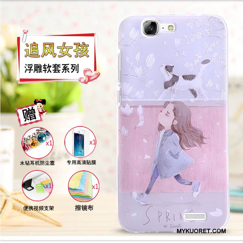 Kuori Huawei Ascend G7 Kohokuviointi Keltainen Puhelimen Kuoret, Kotelo Huawei Ascend G7 Pehmeä Neste