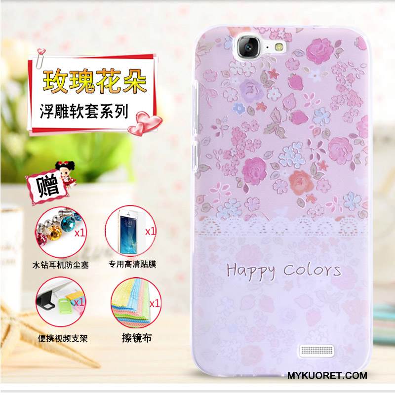 Kuori Huawei Ascend G7 Kohokuviointi Keltainen Puhelimen Kuoret, Kotelo Huawei Ascend G7 Pehmeä Neste