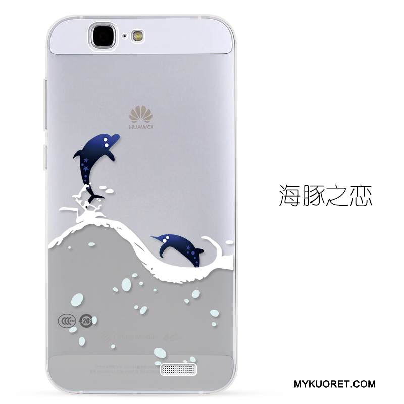 Kuori Huawei Ascend G7 Kohokuviointi Sininen Läpinäkyvä, Kotelo Huawei Ascend G7 Pehmeä Neste Puhelimen Kuoret