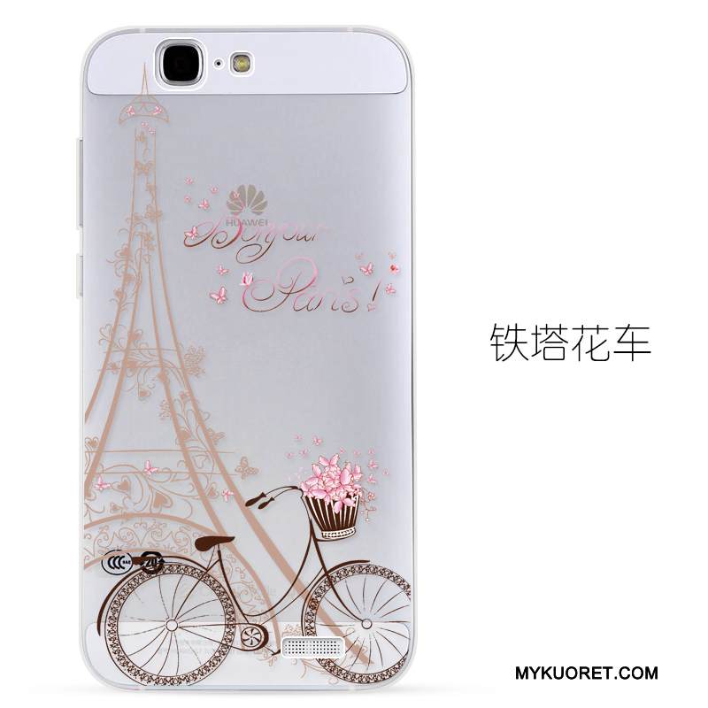 Kuori Huawei Ascend G7 Kohokuviointi Sininen Läpinäkyvä, Kotelo Huawei Ascend G7 Pehmeä Neste Puhelimen Kuoret