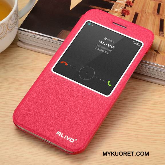 Kuori Huawei Ascend G7 Kuoret Puhelimen Kuoret Murtumaton, Kotelo Huawei Ascend G7 Nahka Punainen