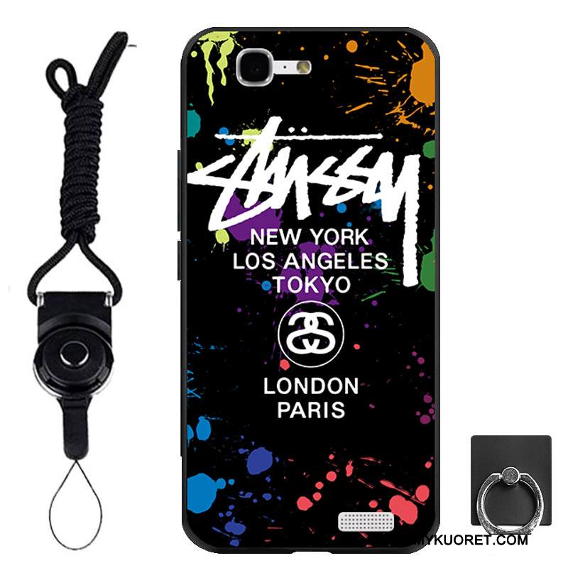 Kuori Huawei Ascend G7 Pehmeä Neste Musta Rengas, Kotelo Huawei Ascend G7 Suojaus Ripustettavat Koristeet Puhelimen Kuoret