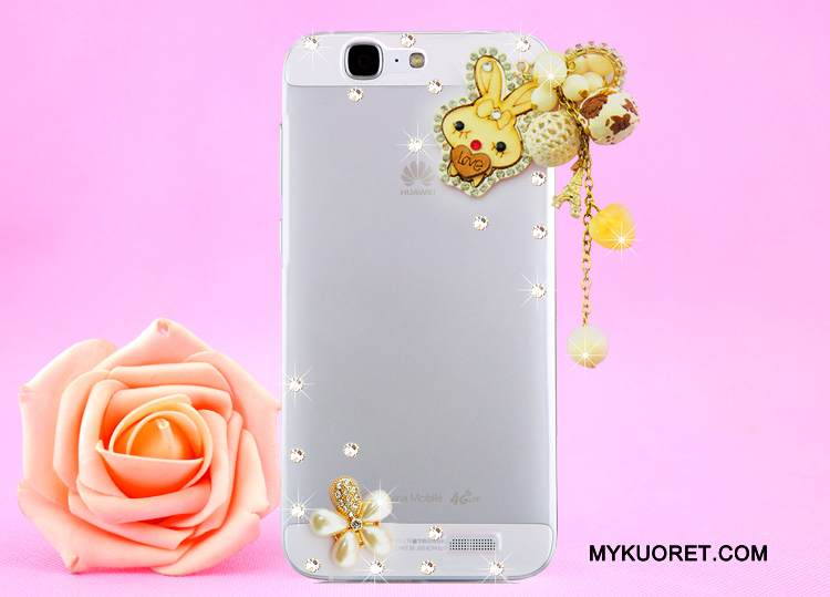 Kuori Huawei Ascend G7 Strassi Läpinäkyvä Kulta, Kotelo Huawei Ascend G7 Suojaus Puhelimen Kuoret Ripustettava Kaula