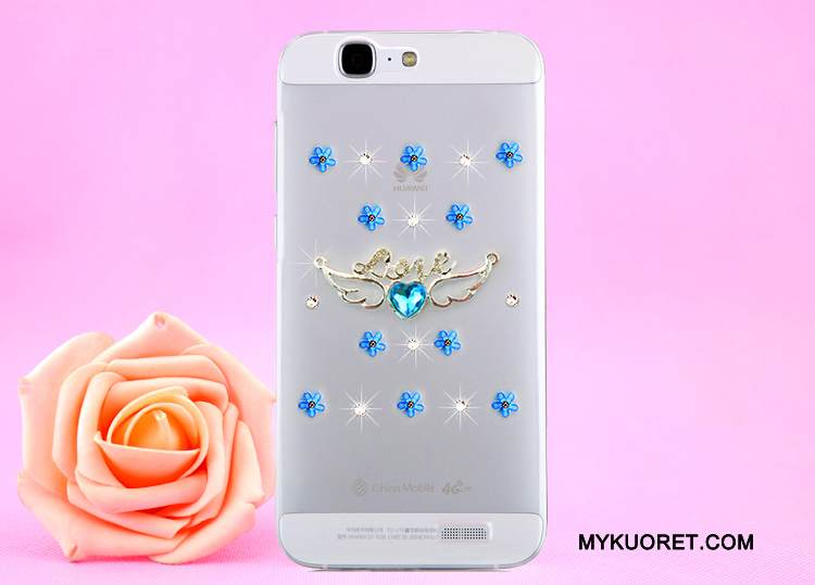 Kuori Huawei Ascend G7 Strassi Läpinäkyvä Kulta, Kotelo Huawei Ascend G7 Suojaus Puhelimen Kuoret Ripustettava Kaula