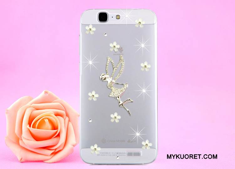 Kuori Huawei Ascend G7 Strassi Läpinäkyvä Kulta, Kotelo Huawei Ascend G7 Suojaus Puhelimen Kuoret Ripustettava Kaula