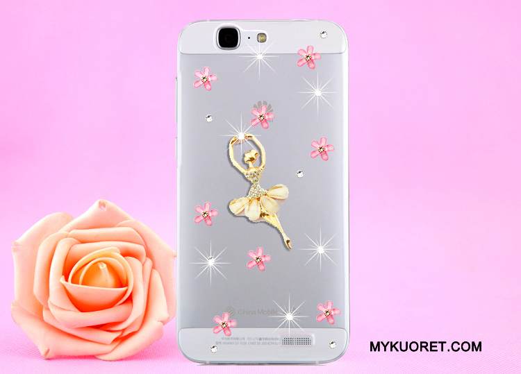 Kuori Huawei Ascend G7 Strassi Läpinäkyvä Kulta, Kotelo Huawei Ascend G7 Suojaus Puhelimen Kuoret Ripustettava Kaula