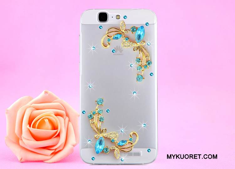 Kuori Huawei Ascend G7 Strassi Läpinäkyvä Kulta, Kotelo Huawei Ascend G7 Suojaus Puhelimen Kuoret Ripustettava Kaula