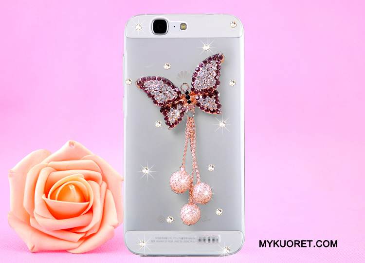 Kuori Huawei Ascend G7 Strassi Läpinäkyvä Kulta, Kotelo Huawei Ascend G7 Suojaus Puhelimen Kuoret Ripustettava Kaula