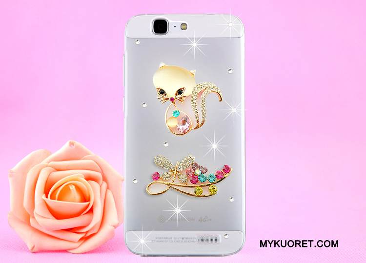 Kuori Huawei Ascend G7 Strassi Läpinäkyvä Kulta, Kotelo Huawei Ascend G7 Suojaus Puhelimen Kuoret Ripustettava Kaula