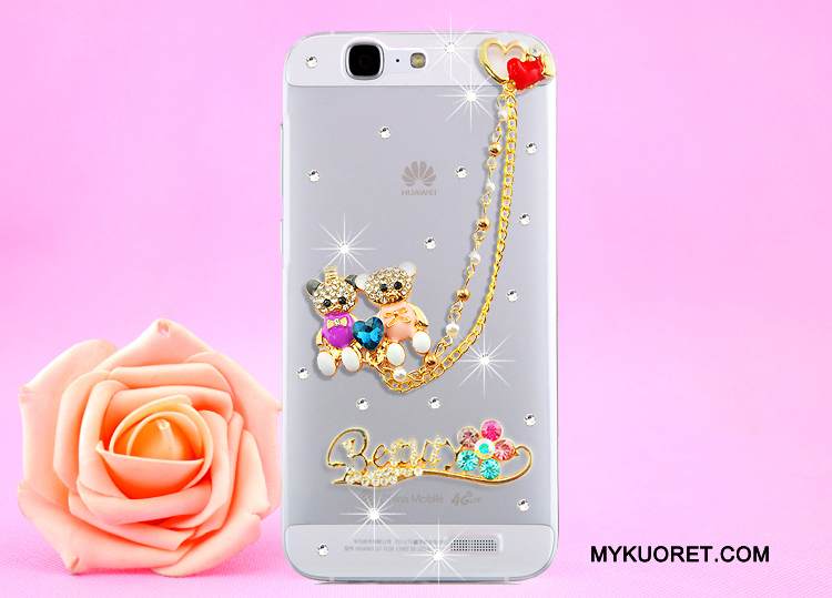 Kuori Huawei Ascend G7 Strassi Läpinäkyvä Kulta, Kotelo Huawei Ascend G7 Suojaus Puhelimen Kuoret Ripustettava Kaula