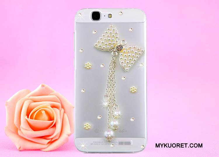 Kuori Huawei Ascend G7 Strassi Läpinäkyvä Kulta, Kotelo Huawei Ascend G7 Suojaus Puhelimen Kuoret Ripustettava Kaula