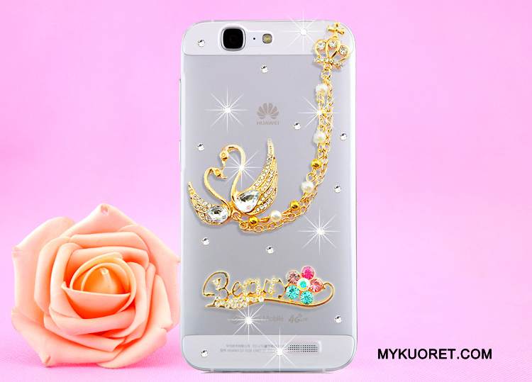 Kuori Huawei Ascend G7 Strassi Läpinäkyvä Kulta, Kotelo Huawei Ascend G7 Suojaus Puhelimen Kuoret Ripustettava Kaula