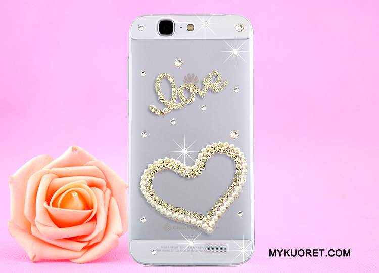 Kuori Huawei Ascend G7 Strassi Läpinäkyvä Kulta, Kotelo Huawei Ascend G7 Suojaus Puhelimen Kuoret Ripustettava Kaula