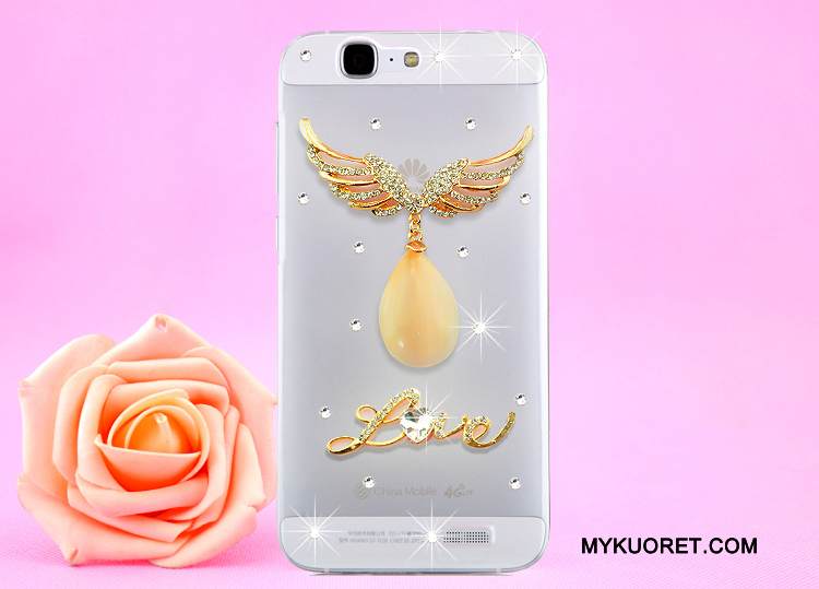 Kuori Huawei Ascend G7 Strassi Läpinäkyvä Kulta, Kotelo Huawei Ascend G7 Suojaus Puhelimen Kuoret Ripustettava Kaula