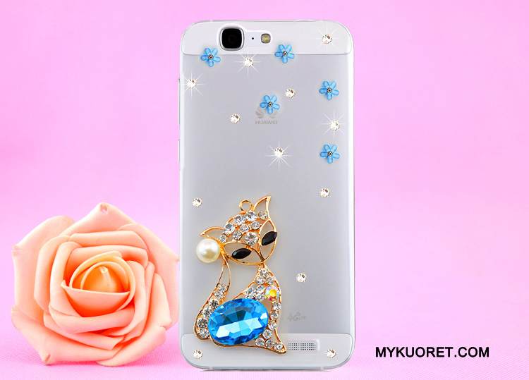 Kuori Huawei Ascend G7 Strassi Läpinäkyvä Kulta, Kotelo Huawei Ascend G7 Suojaus Puhelimen Kuoret Ripustettava Kaula