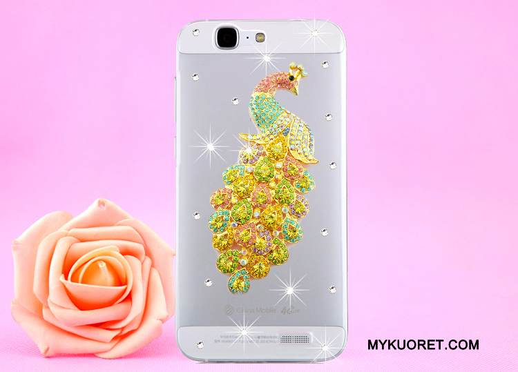 Kuori Huawei Ascend G7 Strassi Läpinäkyvä Kulta, Kotelo Huawei Ascend G7 Suojaus Puhelimen Kuoret Ripustettava Kaula