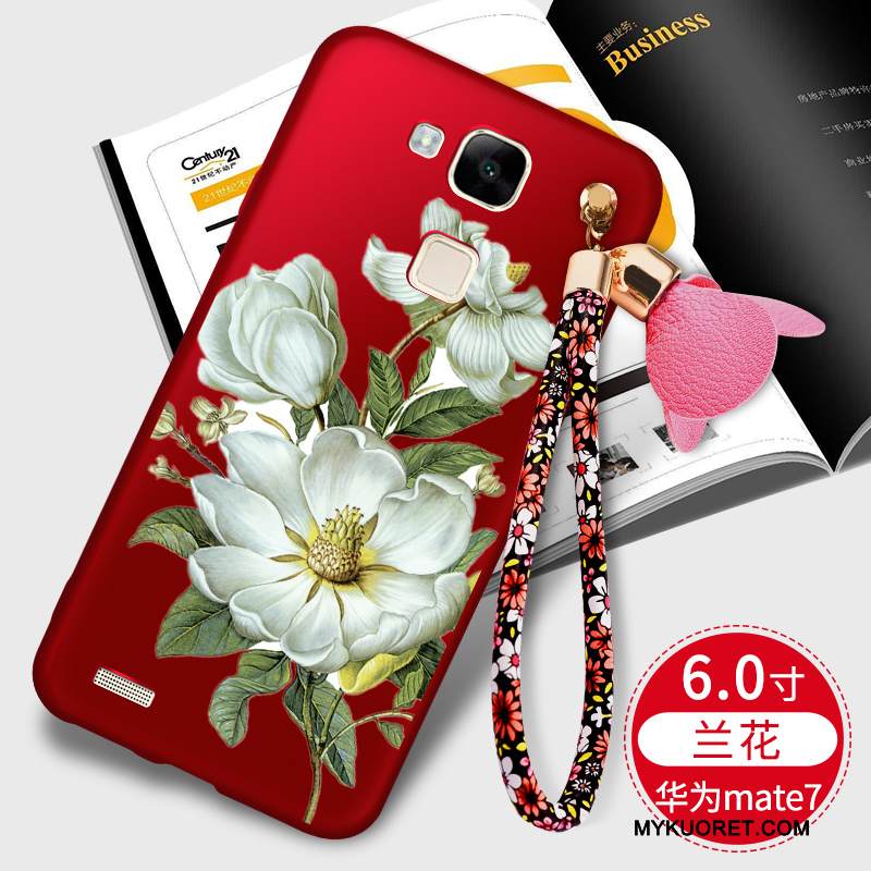 Kuori Huawei Ascend Mate 7 Laukut Pesty Suede Puhelimen Kuoret, Kotelo Huawei Ascend Mate 7 Silikoni Punainen Murtumaton