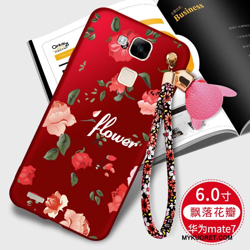 Kuori Huawei Ascend Mate 7 Laukut Pesty Suede Puhelimen Kuoret, Kotelo Huawei Ascend Mate 7 Silikoni Punainen Murtumaton