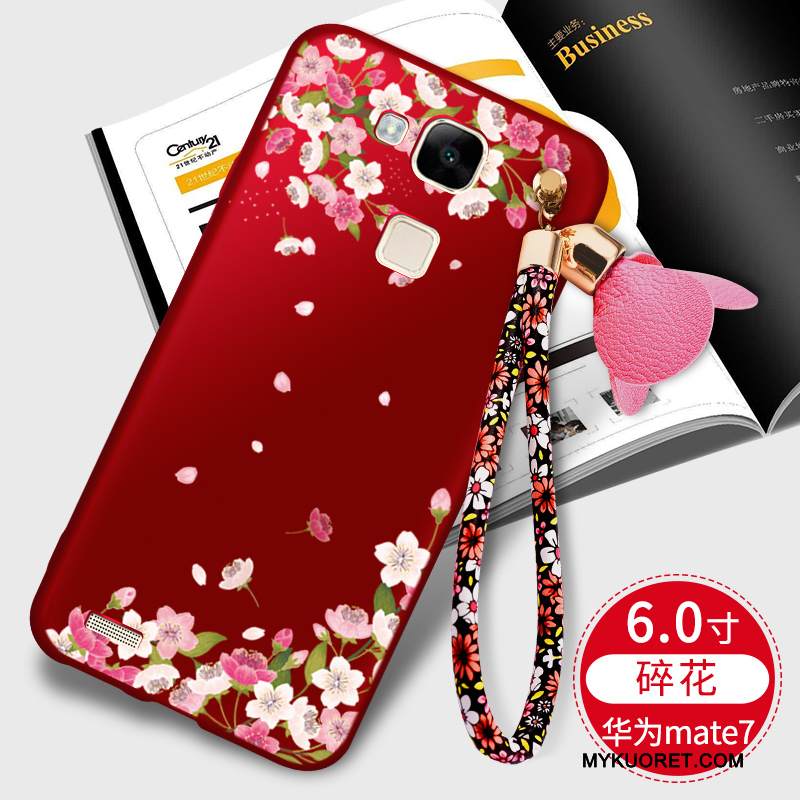 Kuori Huawei Ascend Mate 7 Laukut Pesty Suede Puhelimen Kuoret, Kotelo Huawei Ascend Mate 7 Silikoni Punainen Murtumaton