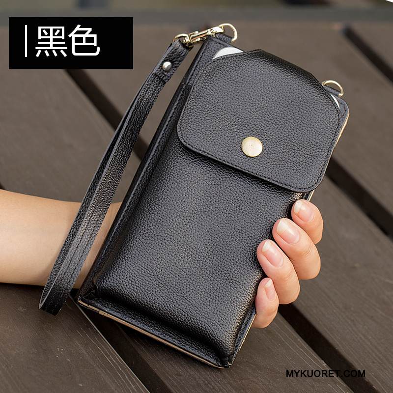 Kuori Huawei Ascend Mate 7 Nahka Kulta Ripustettavat Koristeet, Kotelo Huawei Ascend Mate 7 Laukut Ripustettava Kaula Musta