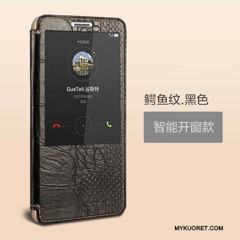 Kuori Huawei Ascend Mate 7 Nahka Musta Horrostila, Kotelo Huawei Ascend Mate 7 Suojaus