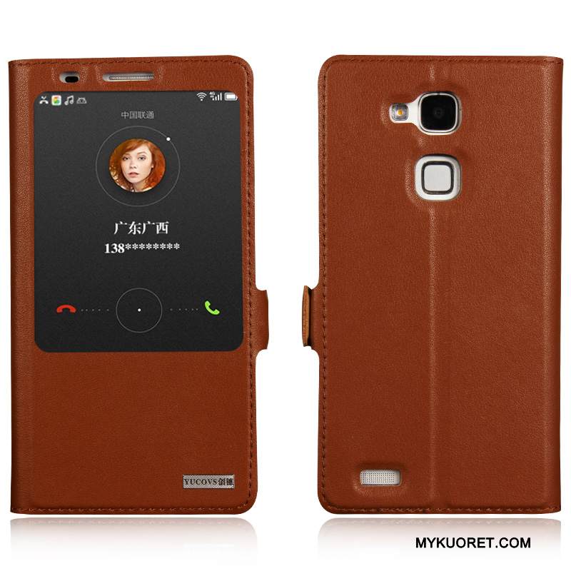 Kuori Huawei Ascend Mate 7 Nahka Puhelimen Kuoret Keltainen, Kotelo Huawei Ascend Mate 7 Suojaus