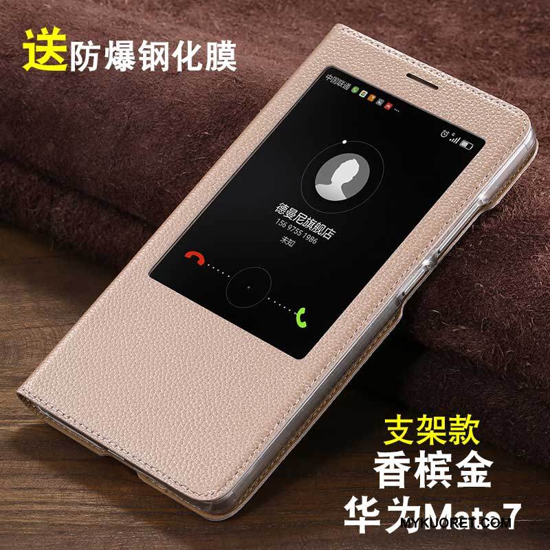 Kuori Huawei Ascend Mate 7 Nahka Puhelimen Kuoret Syvä Väri, Kotelo Huawei Ascend Mate 7 Kuoret Murtumaton Liiketoiminta
