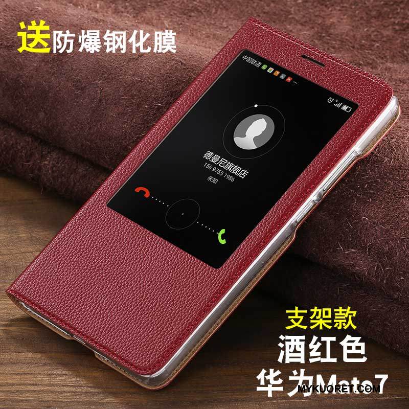 Kuori Huawei Ascend Mate 7 Nahka Puhelimen Kuoret Syvä Väri, Kotelo Huawei Ascend Mate 7 Kuoret Murtumaton Liiketoiminta