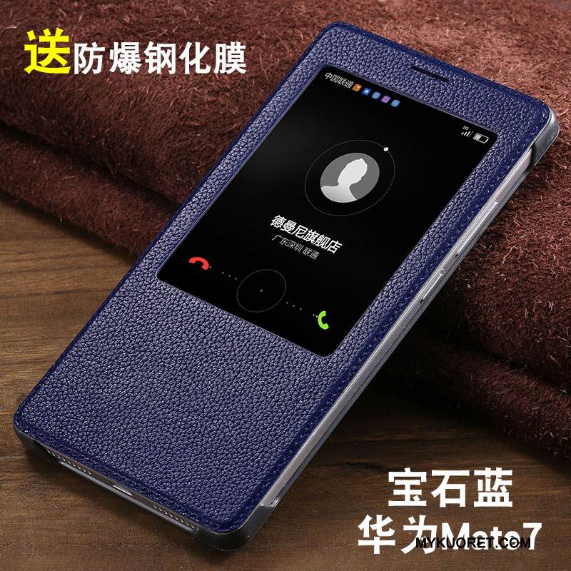 Kuori Huawei Ascend Mate 7 Nahka Puhelimen Kuoret Syvä Väri, Kotelo Huawei Ascend Mate 7 Kuoret Murtumaton Liiketoiminta