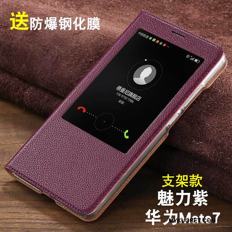 Kuori Huawei Ascend Mate 7 Nahka Puhelimen Kuoret Syvä Väri, Kotelo Huawei Ascend Mate 7 Kuoret Murtumaton Liiketoiminta