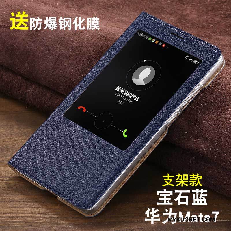 Kuori Huawei Ascend Mate 7 Nahka Puhelimen Kuoret Syvä Väri, Kotelo Huawei Ascend Mate 7 Kuoret Murtumaton Liiketoiminta