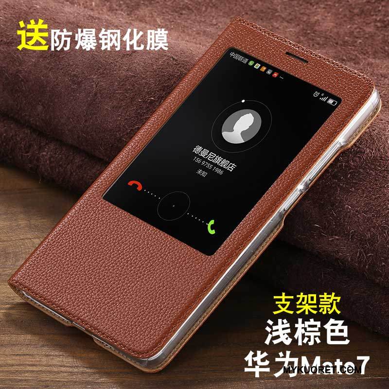 Kuori Huawei Ascend Mate 7 Nahka Puhelimen Kuoret Syvä Väri, Kotelo Huawei Ascend Mate 7 Kuoret Murtumaton Liiketoiminta