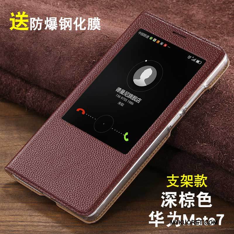 Kuori Huawei Ascend Mate 7 Nahka Puhelimen Kuoret Syvä Väri, Kotelo Huawei Ascend Mate 7 Kuoret Murtumaton Liiketoiminta