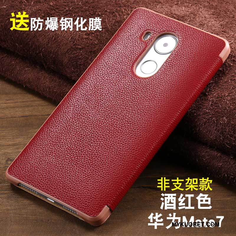 Kuori Huawei Ascend Mate 7 Nahka Puhelimen Kuoret Syvä Väri, Kotelo Huawei Ascend Mate 7 Kuoret Murtumaton Liiketoiminta
