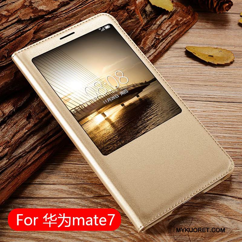 Kuori Huawei Ascend Mate 7 Nahka Trendi Puhelimen Kuoret, Kotelo Huawei Ascend Mate 7 Suojaus Kulta