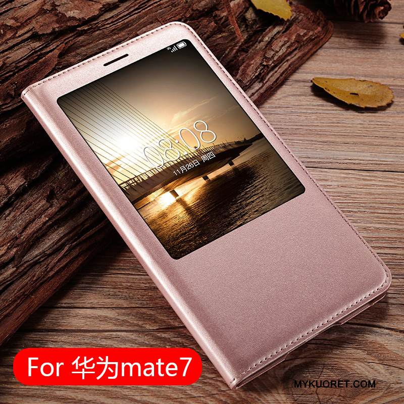 Kuori Huawei Ascend Mate 7 Nahka Trendi Puhelimen Kuoret, Kotelo Huawei Ascend Mate 7 Suojaus Kulta
