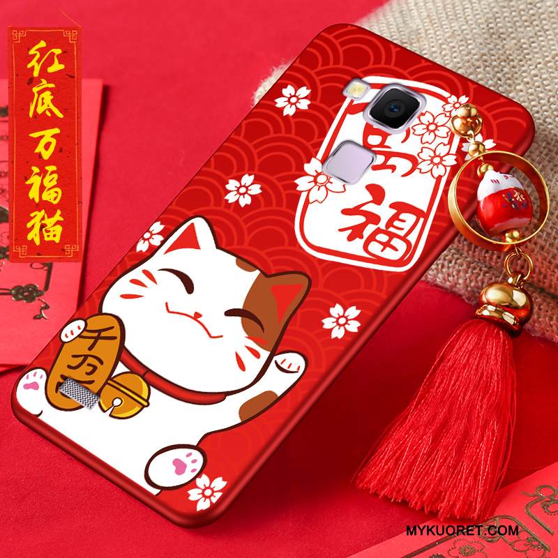 Kuori Huawei Ascend Mate 7 Silikoni Puhelimen Kuoret Punainen, Kotelo Huawei Ascend Mate 7 Suojaus Rikkaus Kissa