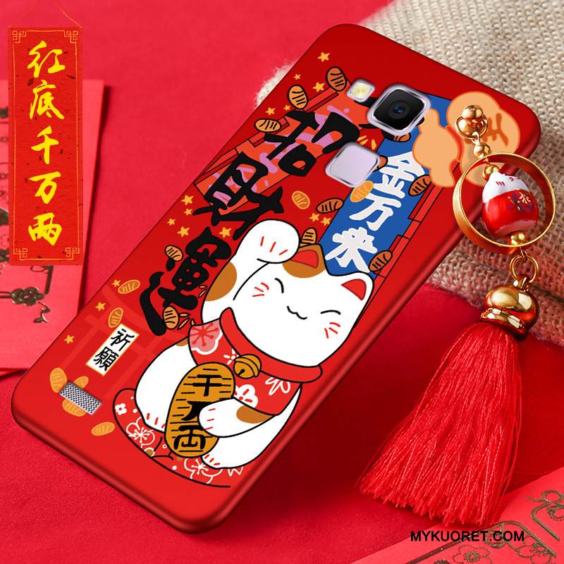 Kuori Huawei Ascend Mate 7 Silikoni Puhelimen Kuoret Punainen, Kotelo Huawei Ascend Mate 7 Suojaus Rikkaus Kissa