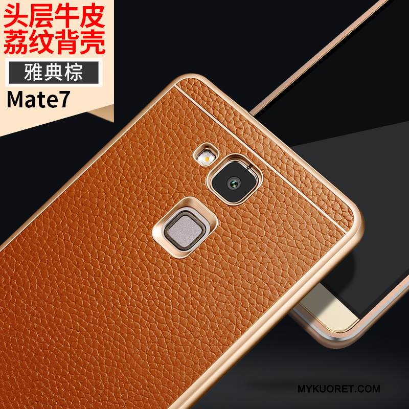Kuori Huawei Ascend Mate 7 Suojaus Murtumaton Puhelimen Kuoret, Kotelo Huawei Ascend Mate 7 Nahka Kehys Keltainen