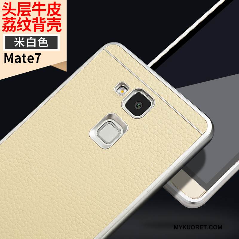Kuori Huawei Ascend Mate 7 Suojaus Murtumaton Puhelimen Kuoret, Kotelo Huawei Ascend Mate 7 Nahka Kehys Keltainen