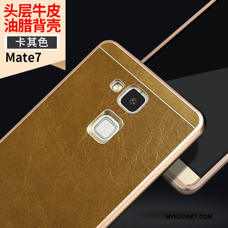 Kuori Huawei Ascend Mate 7 Suojaus Murtumaton Puhelimen Kuoret, Kotelo Huawei Ascend Mate 7 Nahka Kehys Keltainen